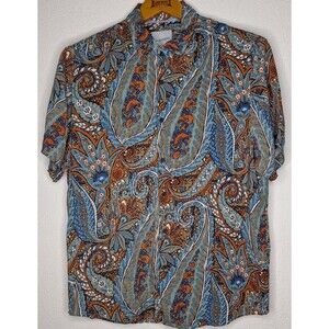 Denim & Flower Paisley Shirt Button Up Short Sleeve Casual Size L Large (864m)